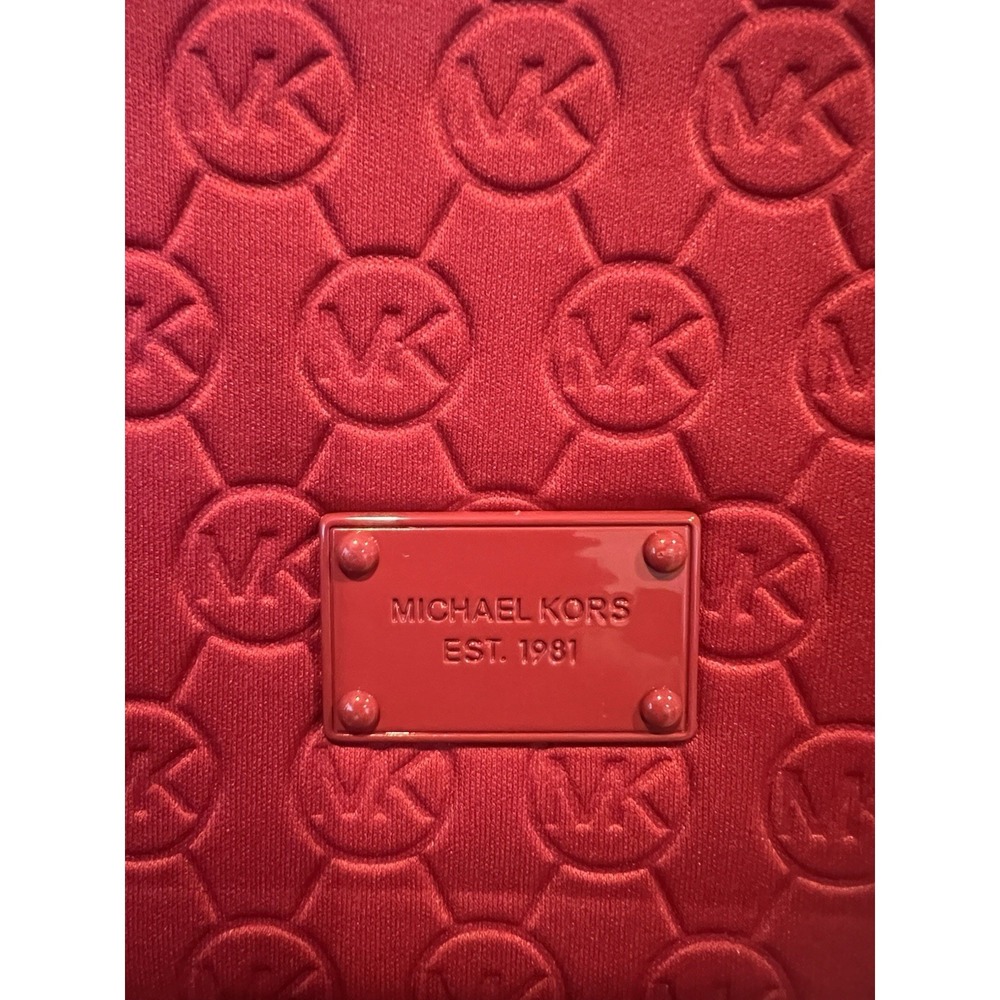 Michael Kors Red Fabric Tablet Sleeve/Pouch EST. 1981 Embossed Logo Zip Closure - Picture 2 of 5